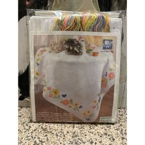 Vervaco Spring Flowers Tablecloth Stamped Embroidery Kit, 32" by 32"